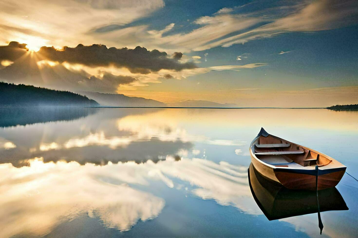 a boat is floating on the calm water. AI-Generated photo