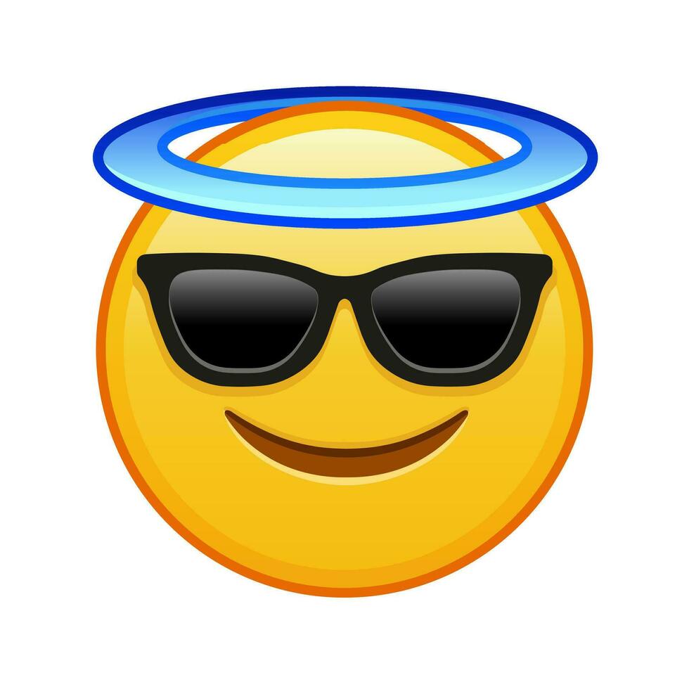 Smiling face with halo above head and sunglasses Large size of yellow emoji smile vector