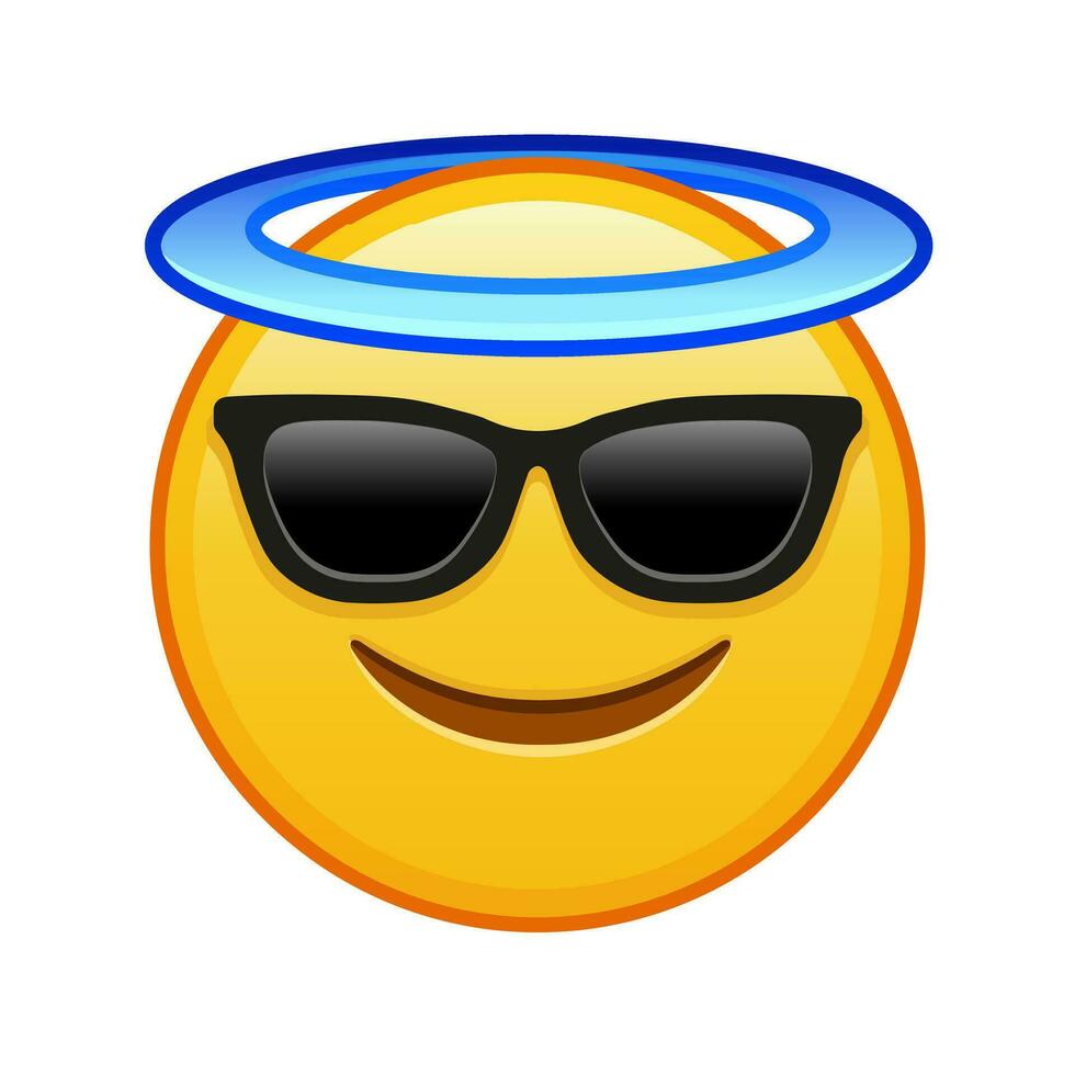 Smiling face with halo above head and sunglasses Large size of yellow emoji smile vector