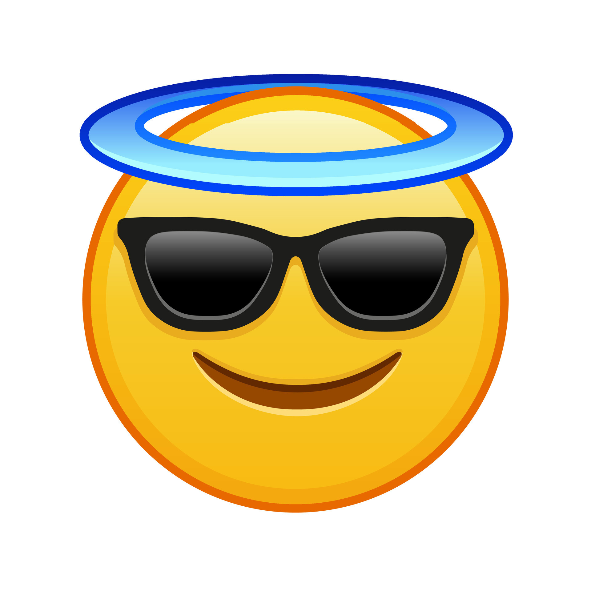 Smiling face with halo above head and sunglasses Large size of yellow
