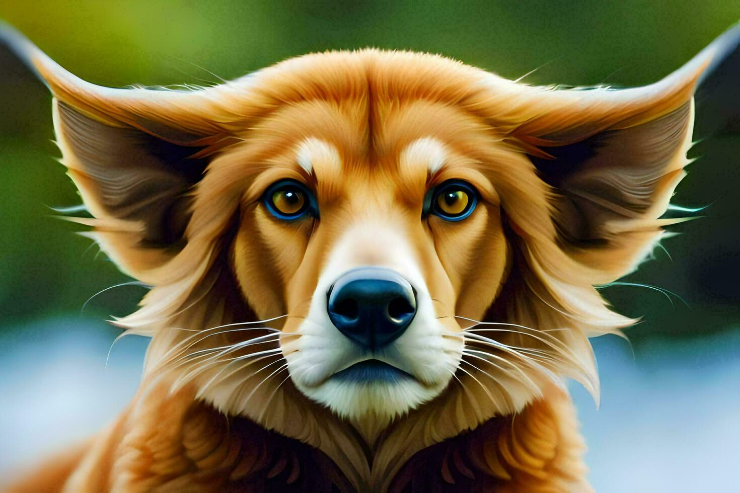 a digital painting of a dog with big ears. AI-Generated photo