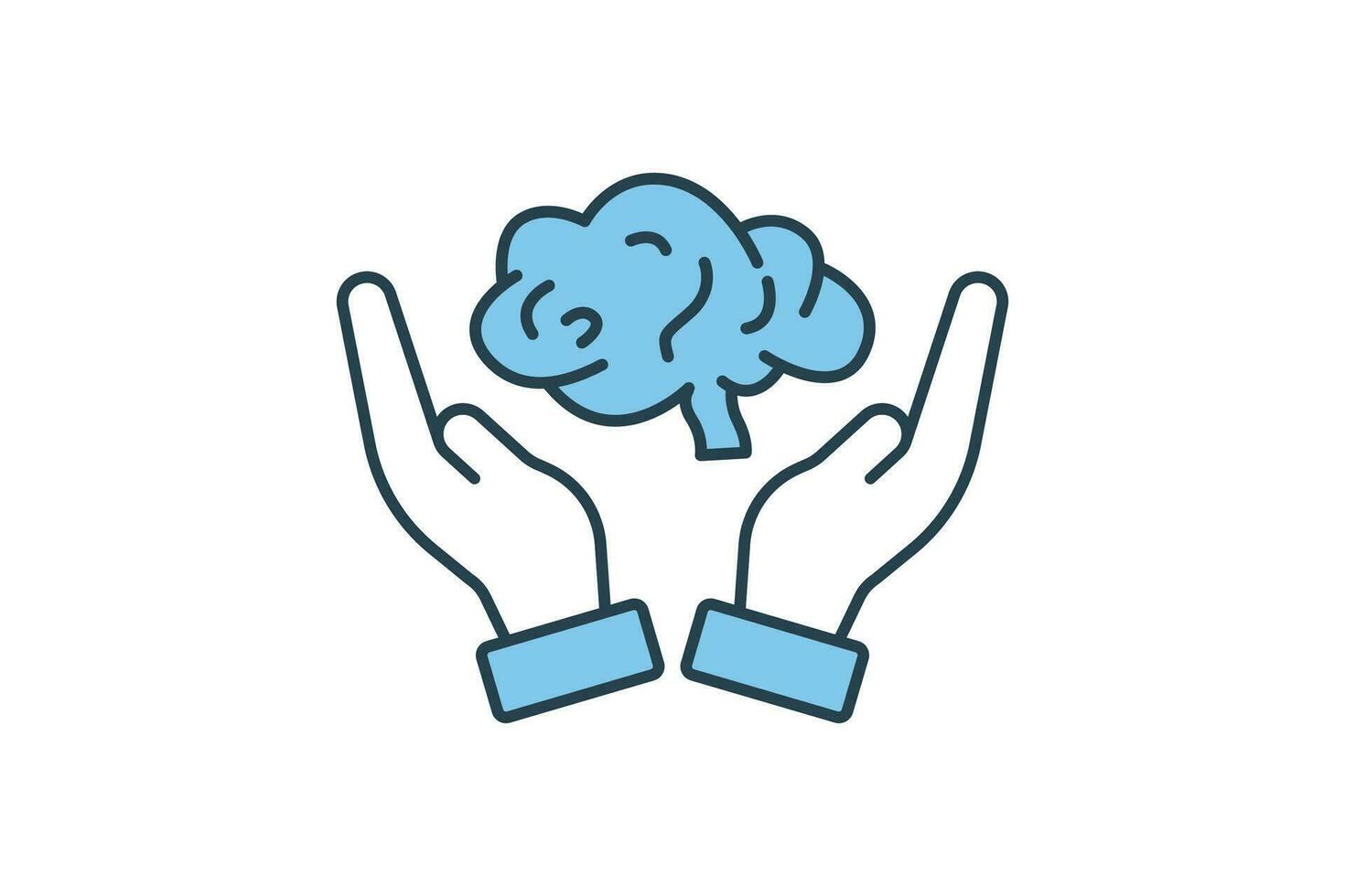 Thinking icon. Hand with brain. icon related to critical thinking. suitable for web site design, app, user interfaces, printable etc. Flat line icon style. Simple vector design editable