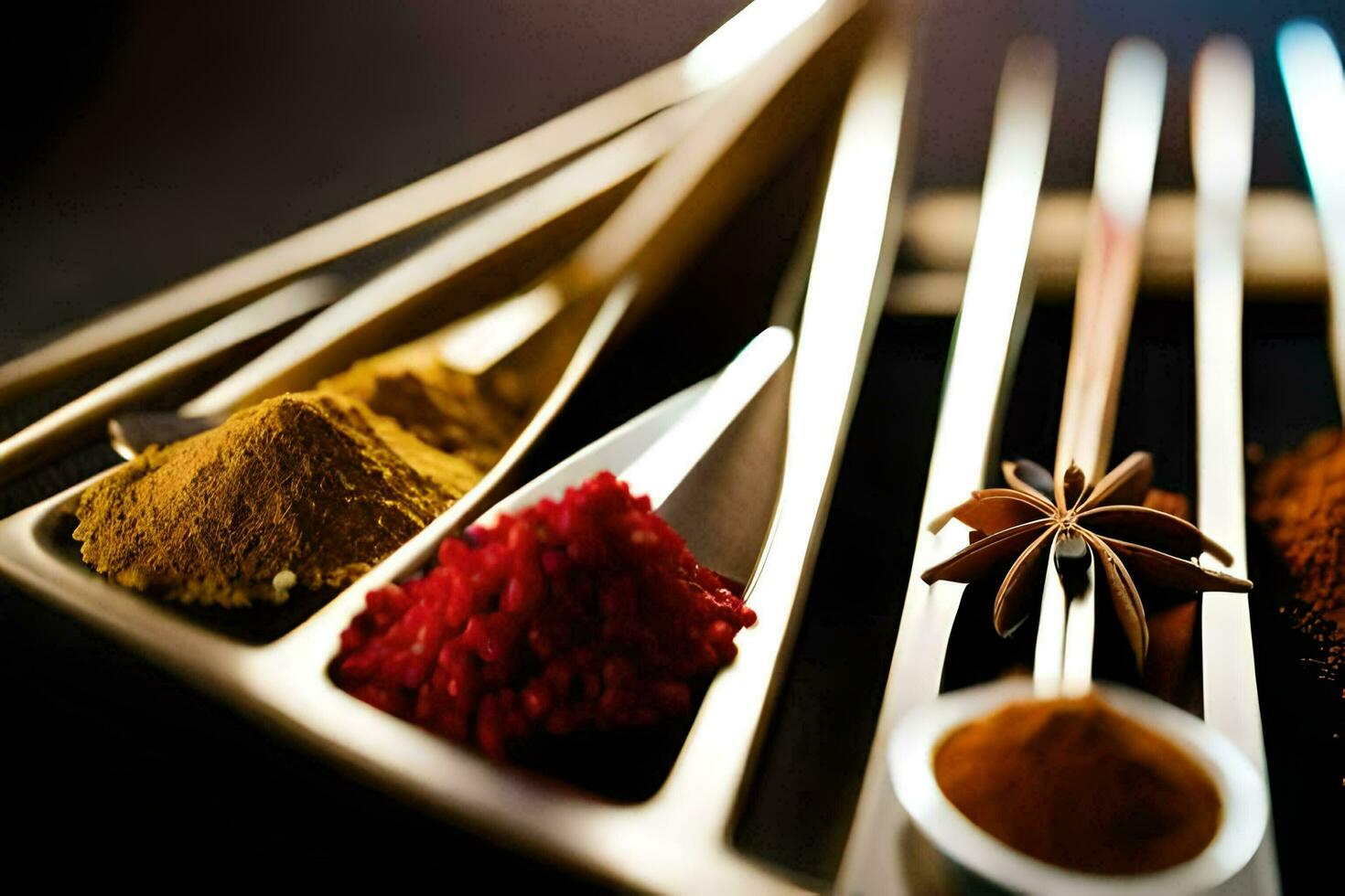 spices in a metal tray. AI-Generated photo