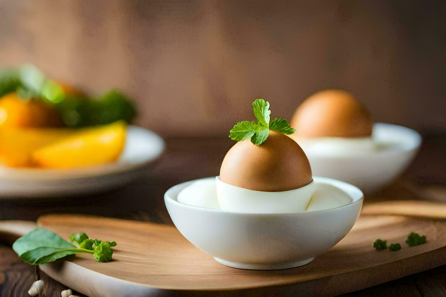 huevos en un cuenco con yogur y hierbas. generado por ai 30264547 Foto