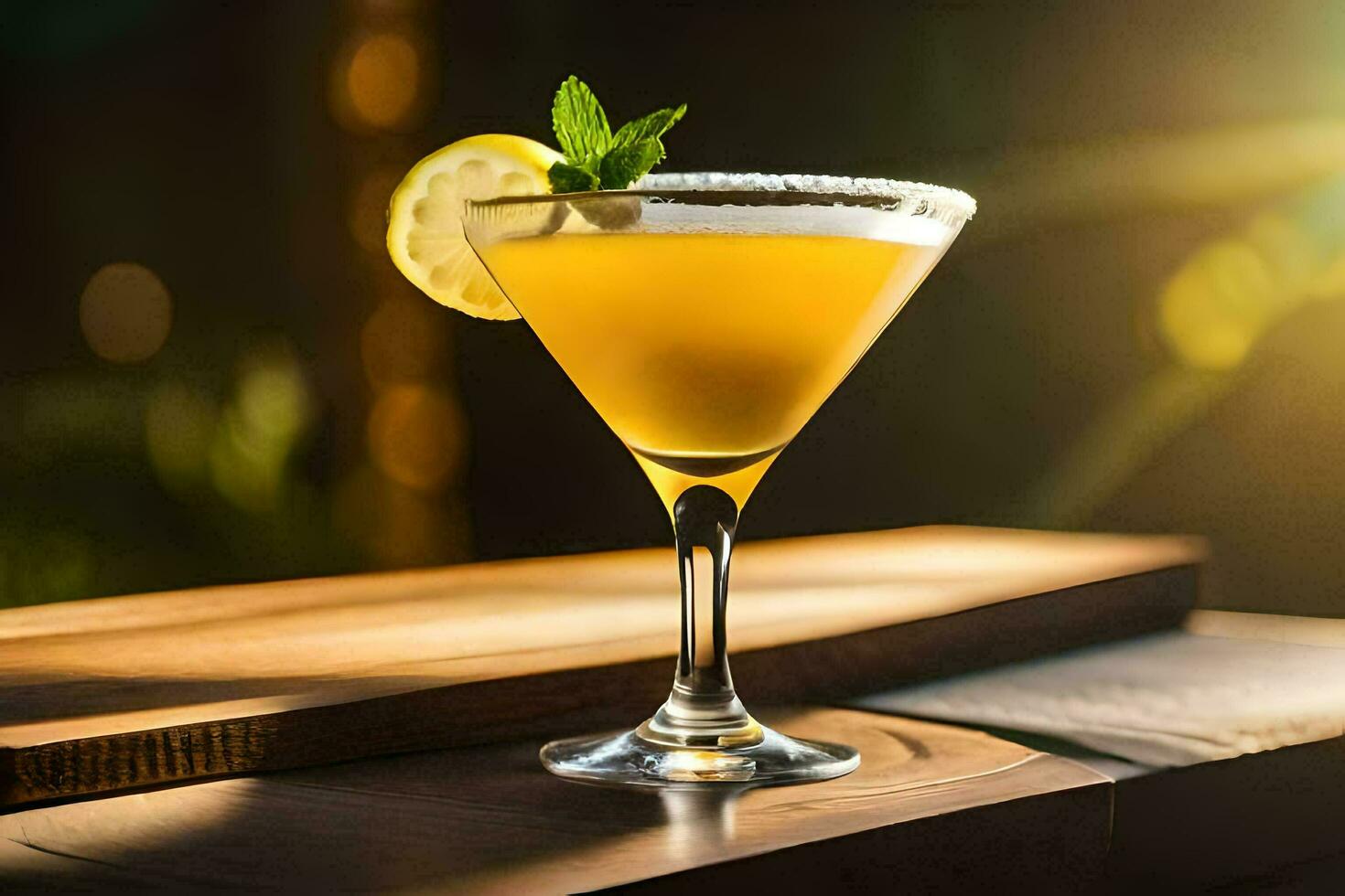 a cocktail with a lemon slice on top. AI-Generated photo