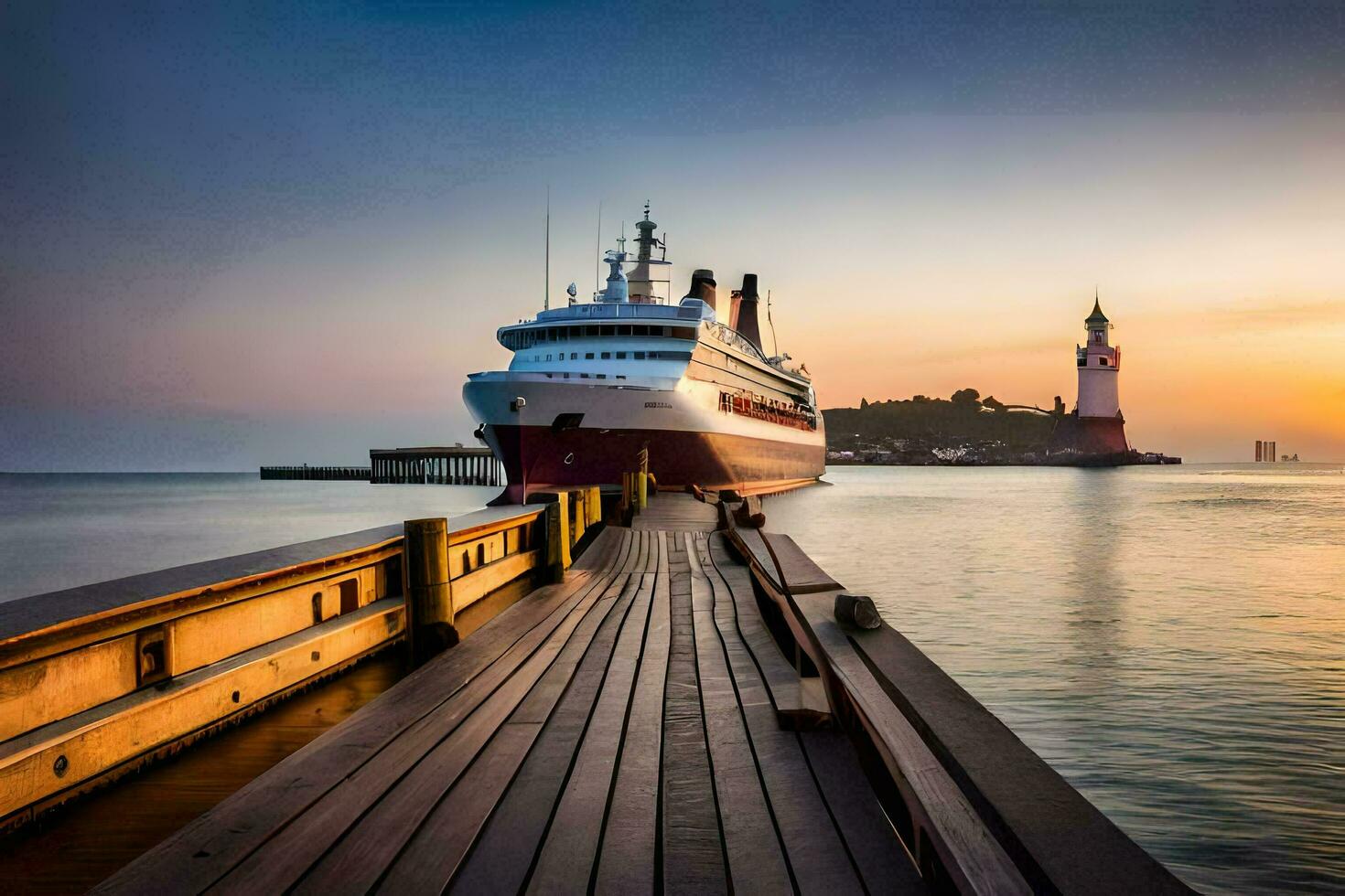 a cruise ship docked at the pier. AI-Generated photo