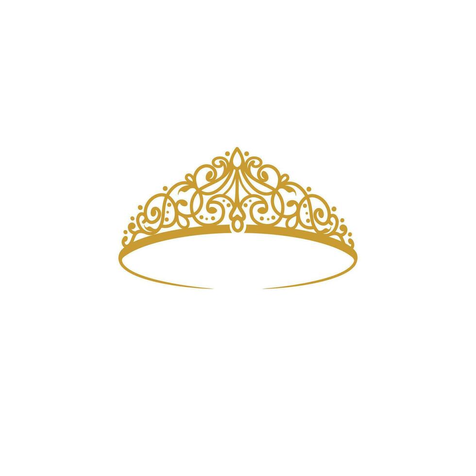 Vintage Elegant Gold Tiara Logo Illustration In Isolated White Background vector