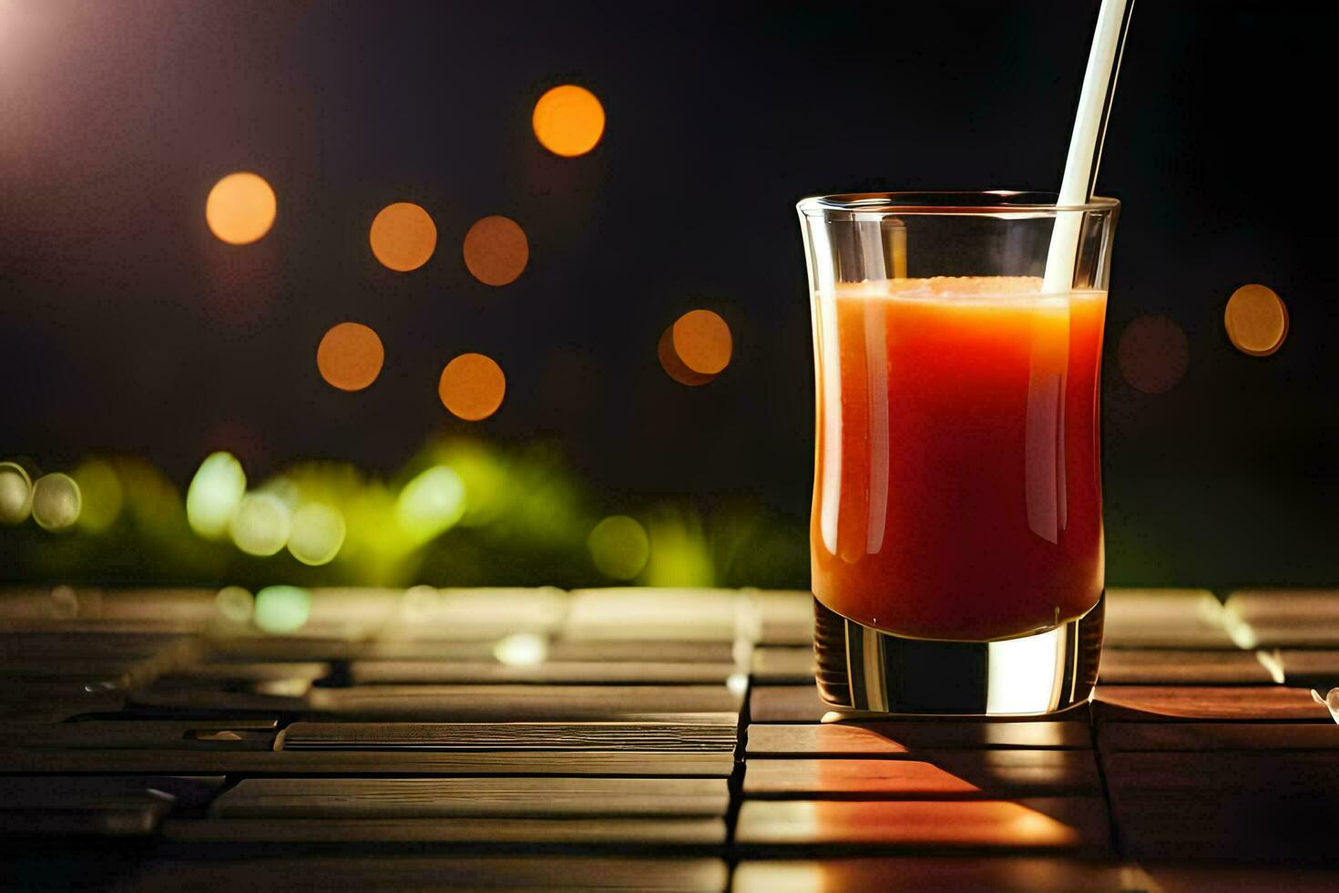 a glass of orange juice on a wooden table. AI-Generated photo