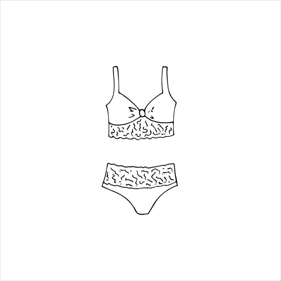 Fashion bikini. Drawing of female stylish lingerie. Vector sketch illustration isolated on a white background. Hand-drawn women's lingerie.