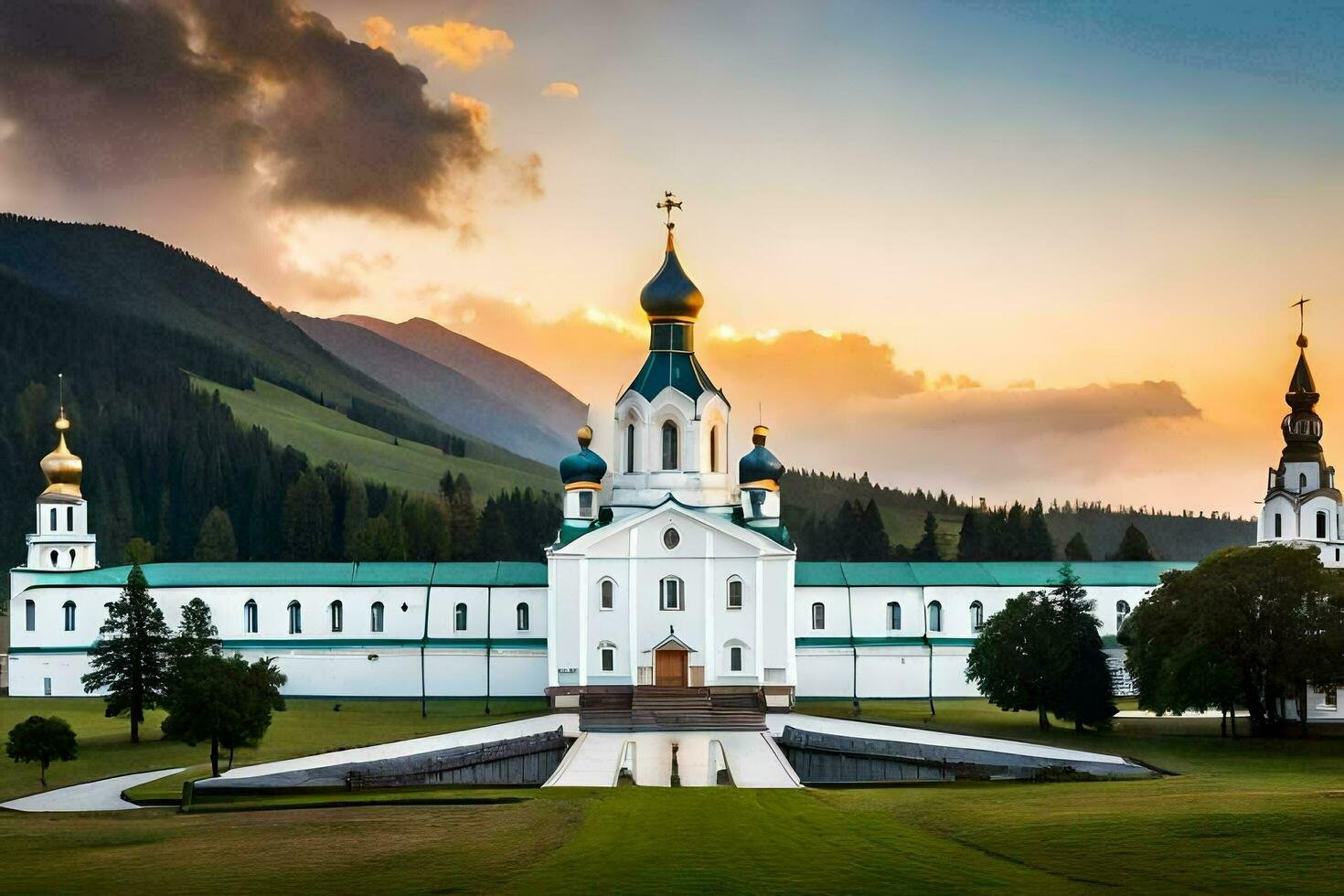 the church of the holy cross in the mountains. AI-Generated photo