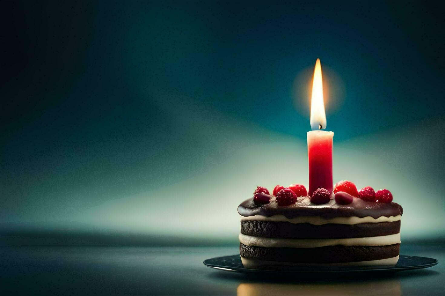 a chocolate cake with a single candle on top. AI-Generated photo