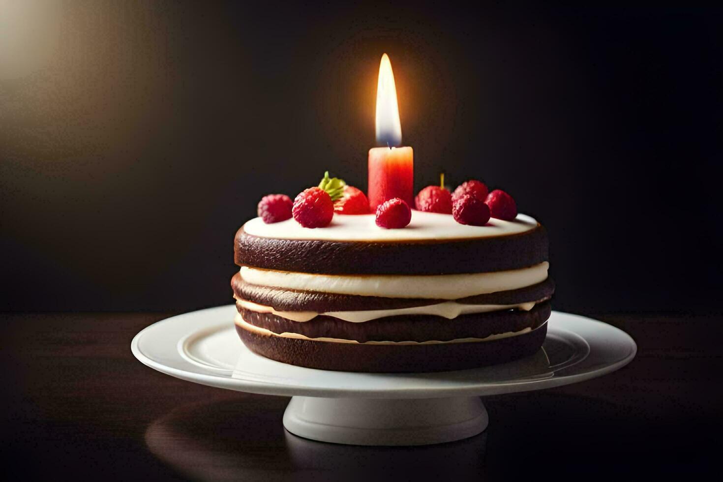 a chocolate cake with a candle on top. AI-Generated photo