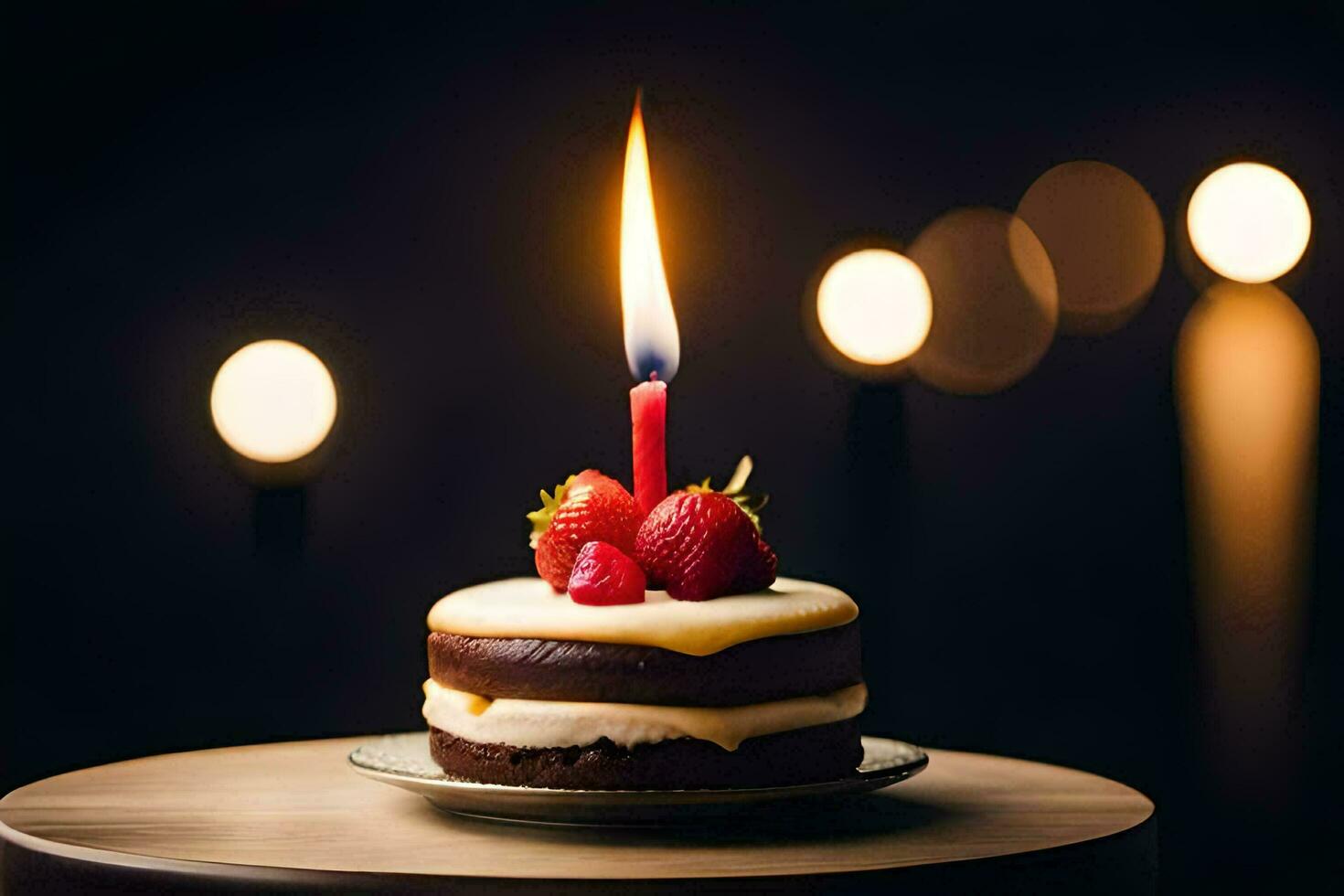 a chocolate cake with a single candle on top. AI-Generated photo