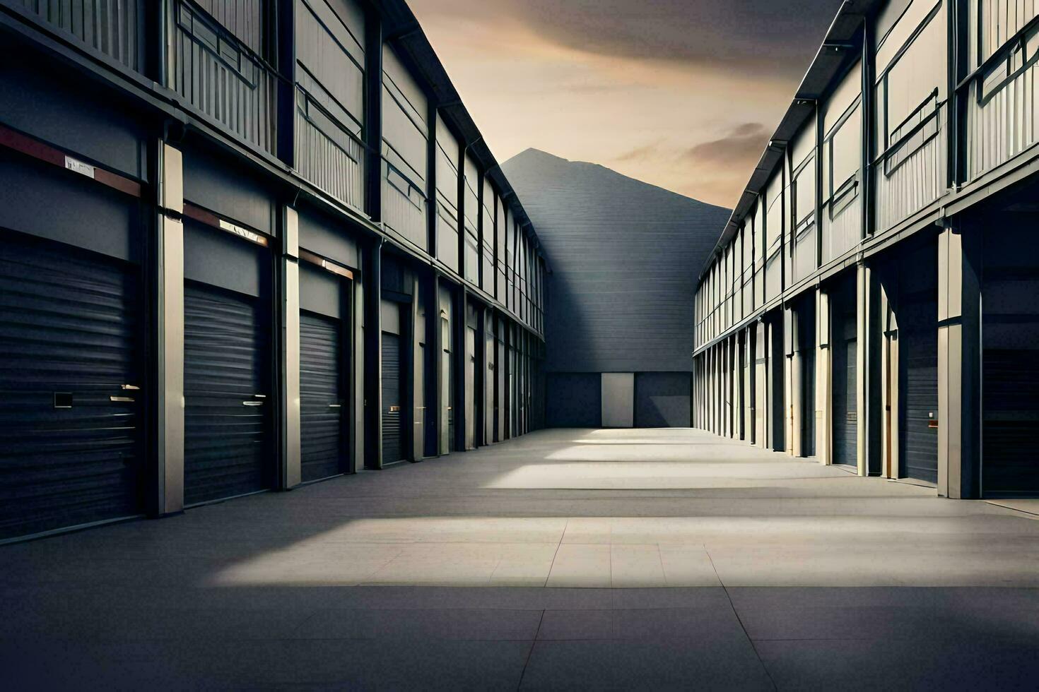 a long hallway with two storage units. AI-Generated photo