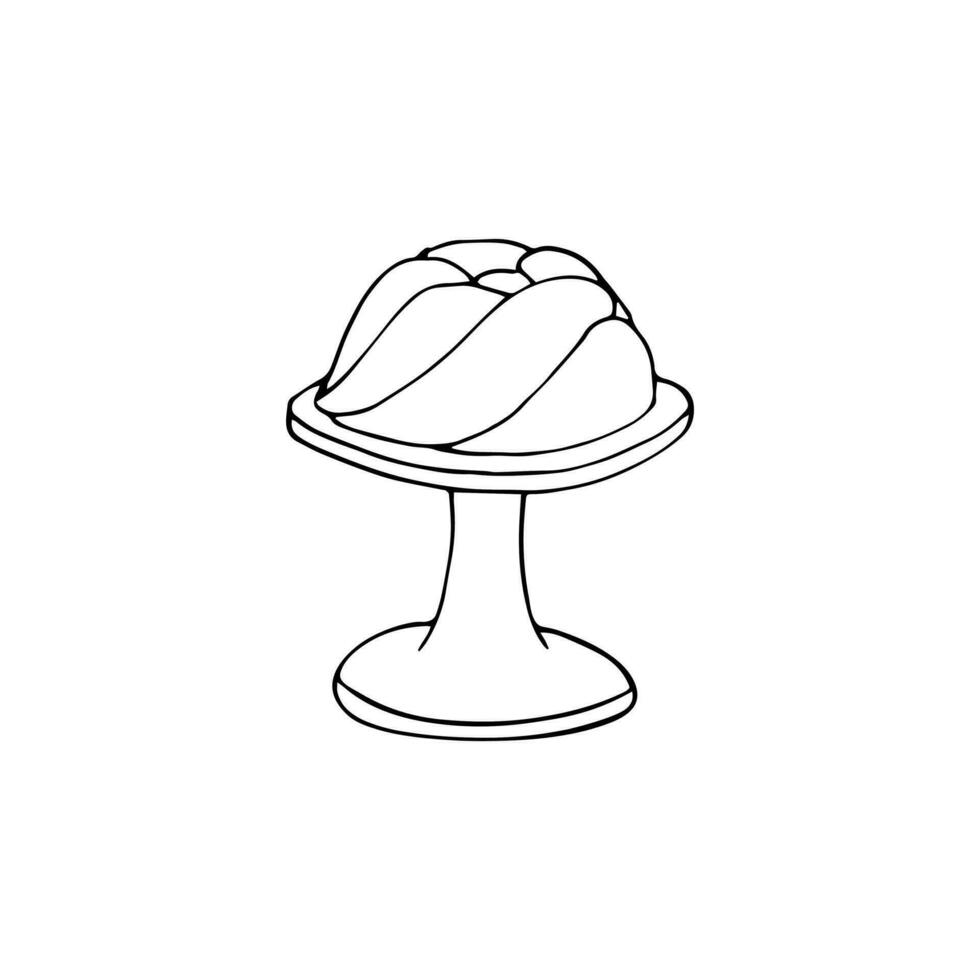 Hand-drawn pie on a plate, isolated vector illustration on white background