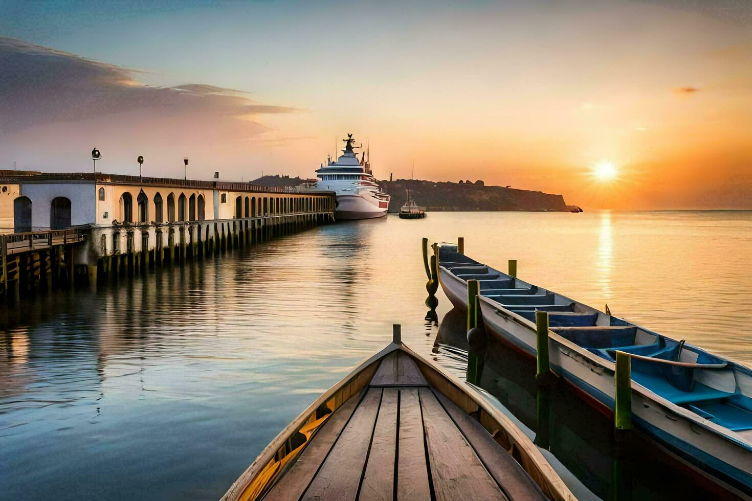 sunset over the port of santorini, greece. AI-Generated photo