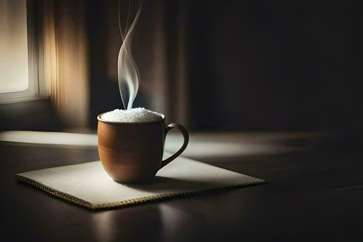 a cup of coffee with steam coming out of it. AI-Generated photo