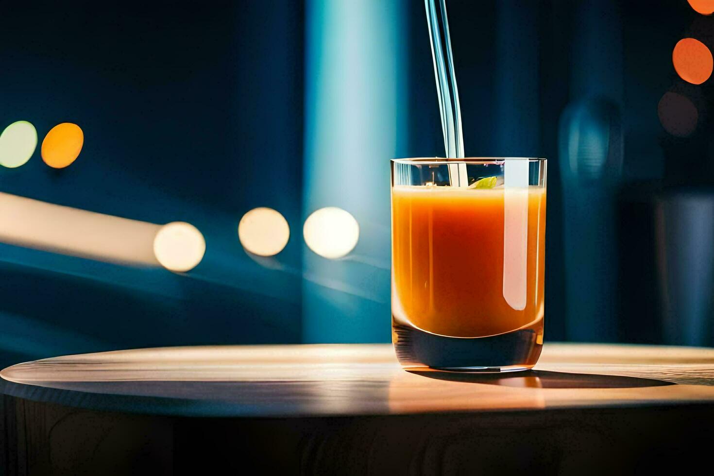 a glass of orange juice with a straw. AI-Generated photo
