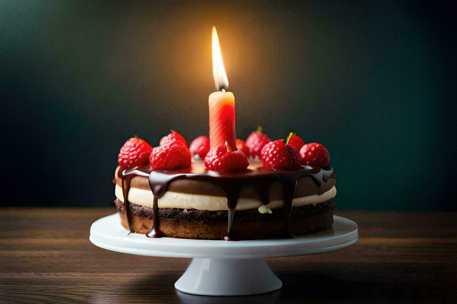 a birthday cake with a single candle. AI-Generated photo