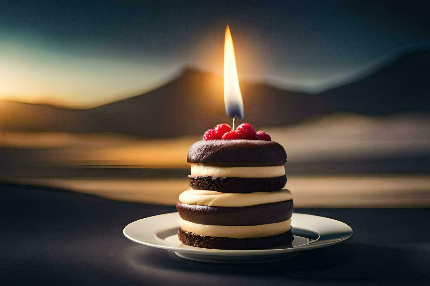 a chocolate cake with a candle on top. AI-Generated photo