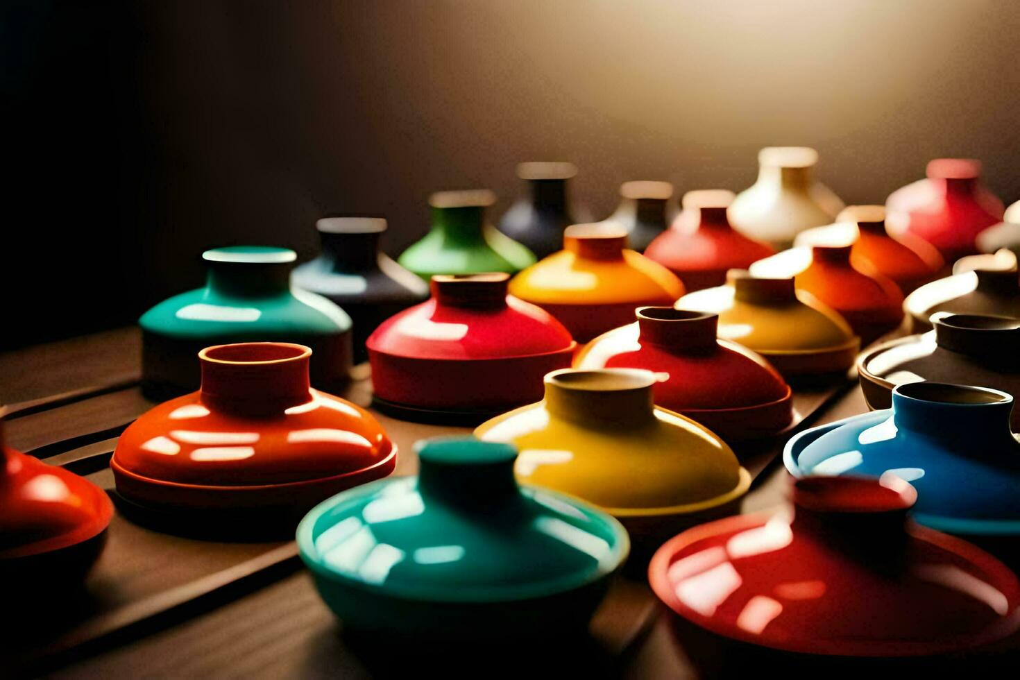 colorful vases on a table. AI-Generated photo