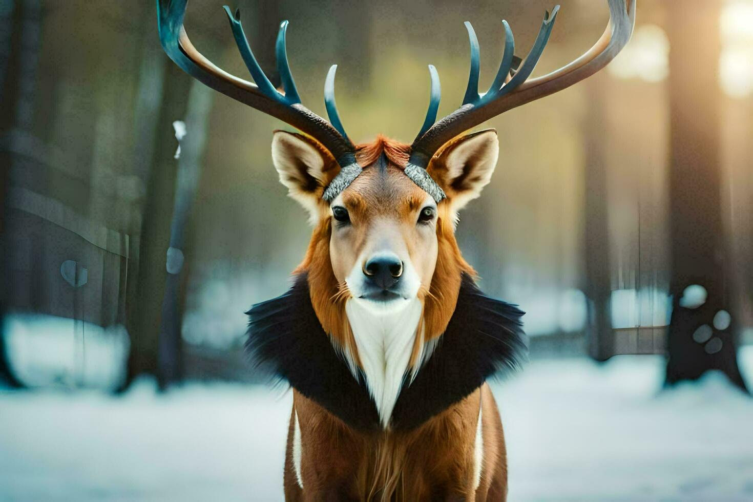a deer with antlers in the snow. AI-Generated photo