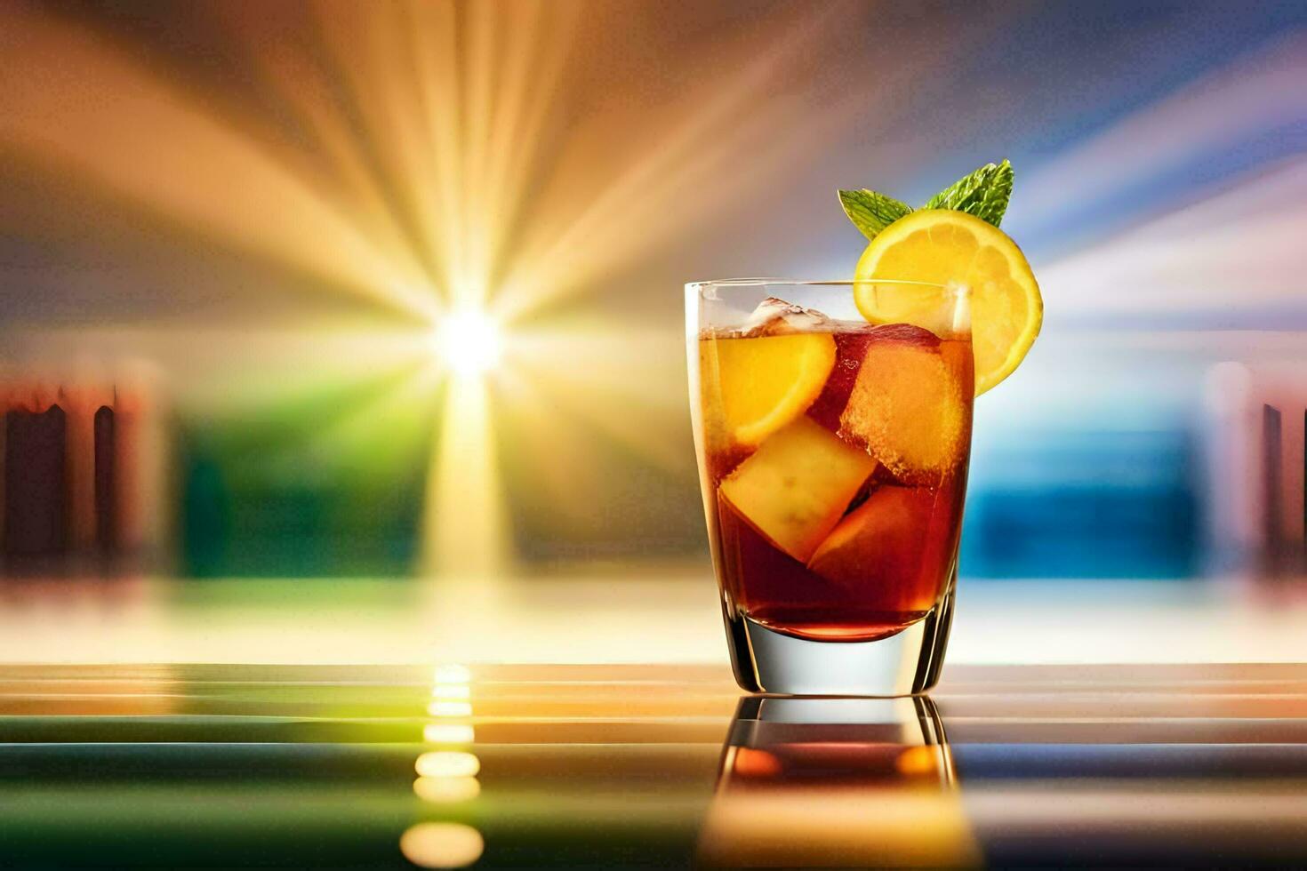 a glass of iced tea with a lemon slice on top. AI-Generated photo