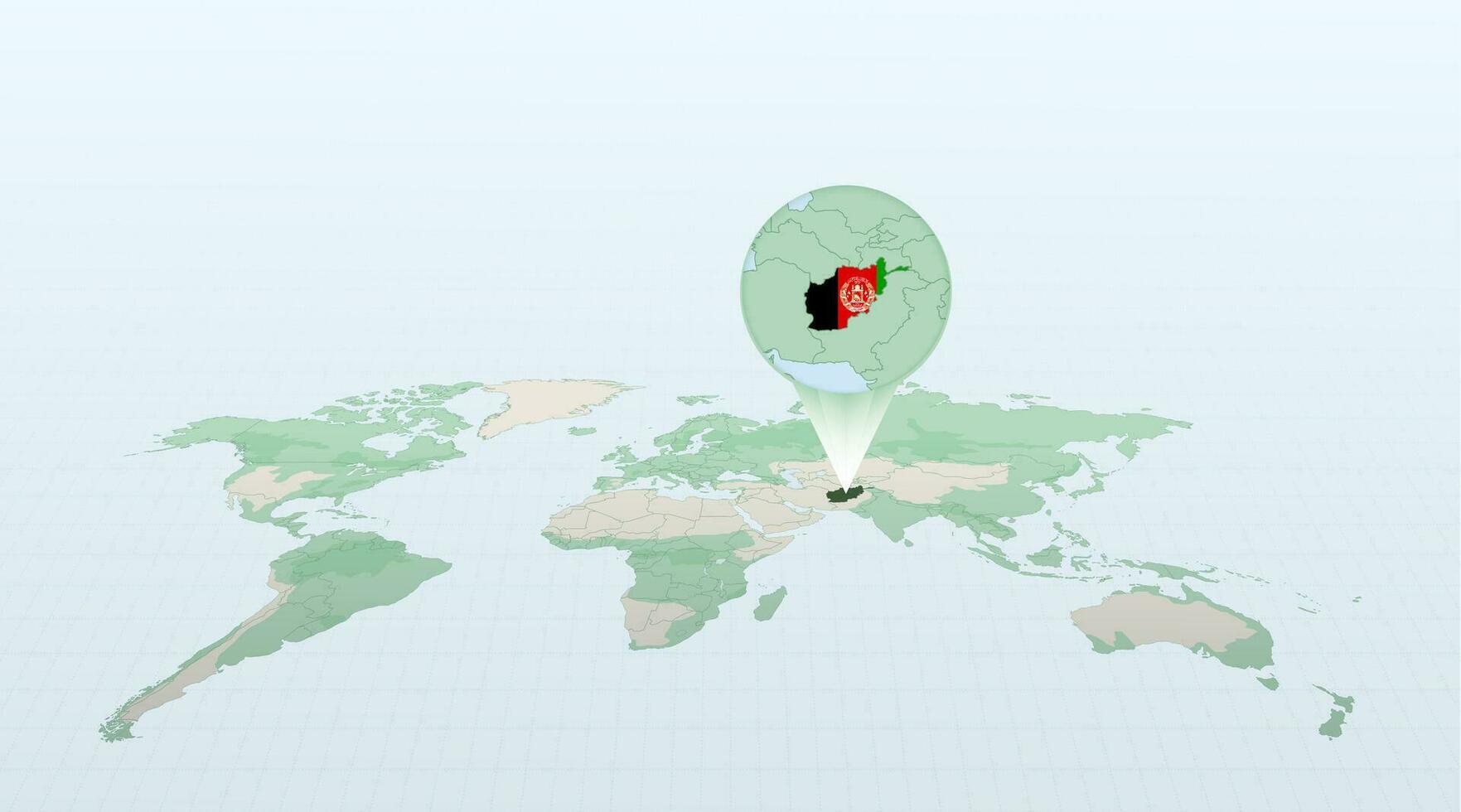 World map in perspective showing the location of the country Afghanistan with detailed map with flag of Afghanistan. vector