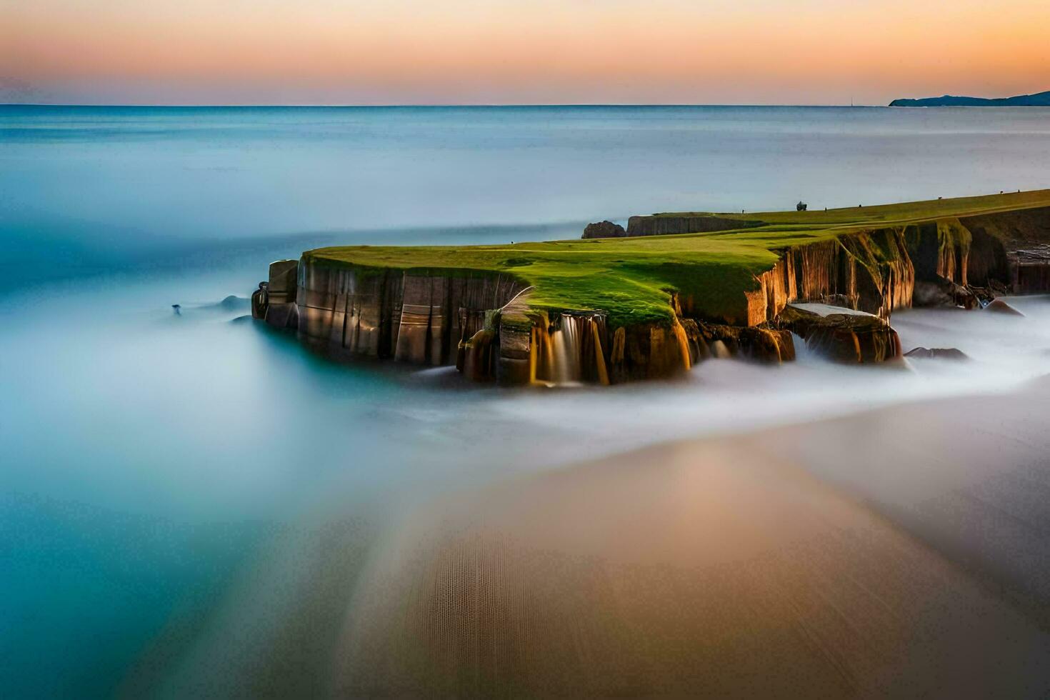 the ocean and cliffs at sunset. AI-Generated photo