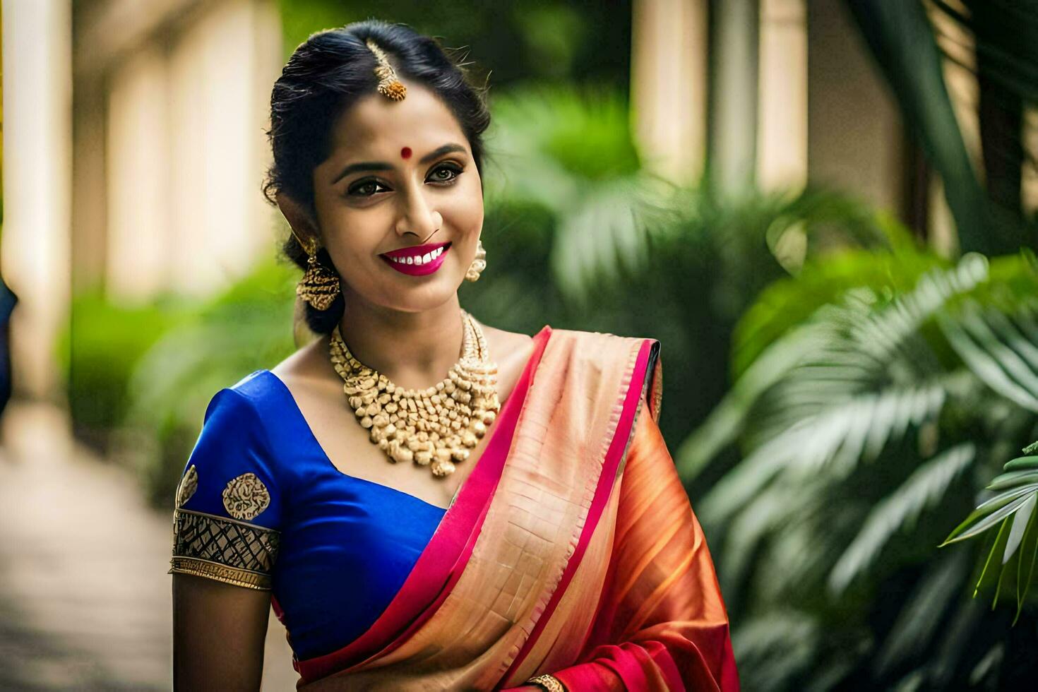 a beautiful indian woman in a sari. AI-Generated photo