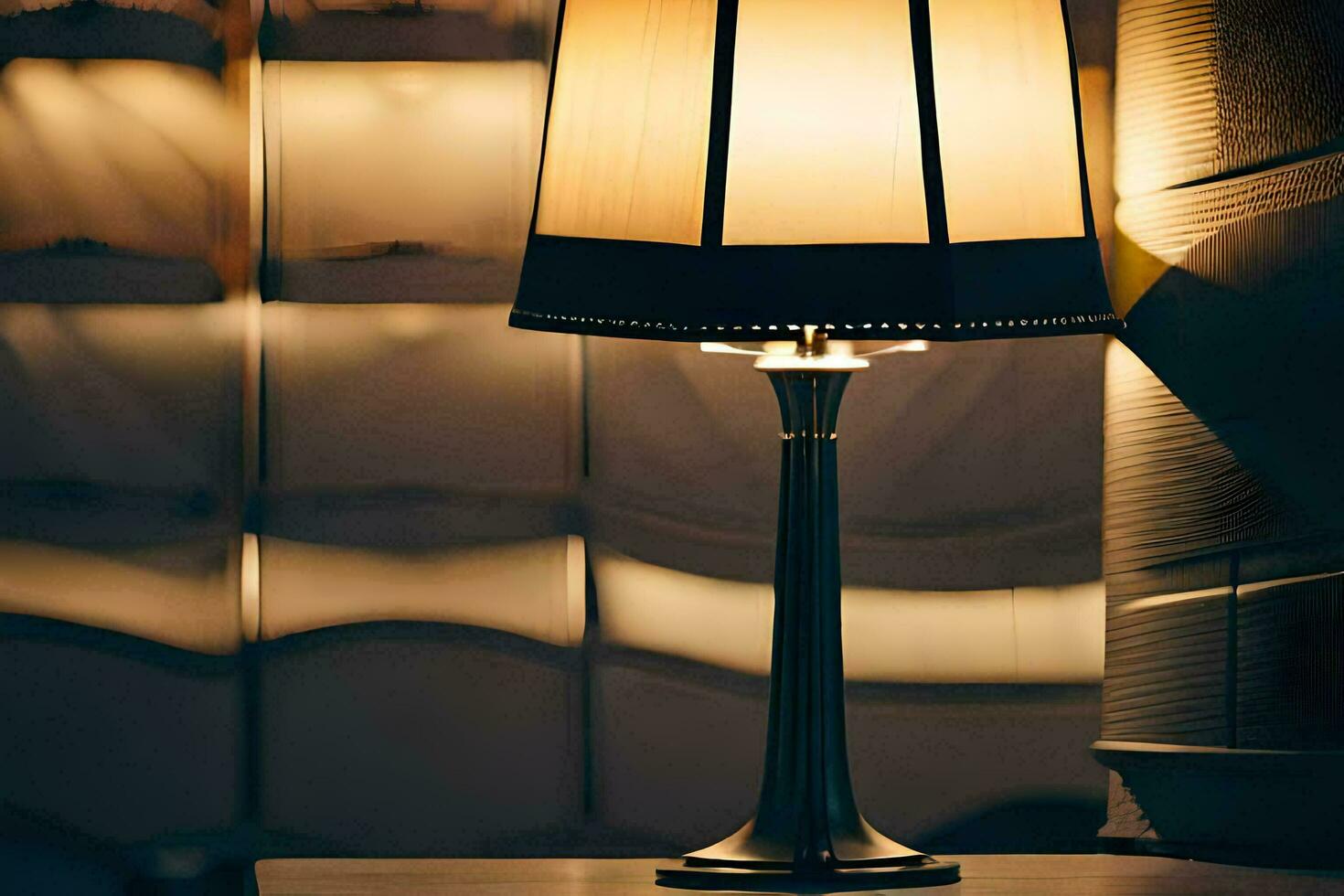 a lamp on a table in a dark room. AI-Generated photo