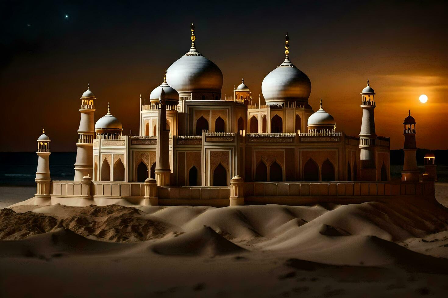 a white castle in the desert at night. AI-Generated photo