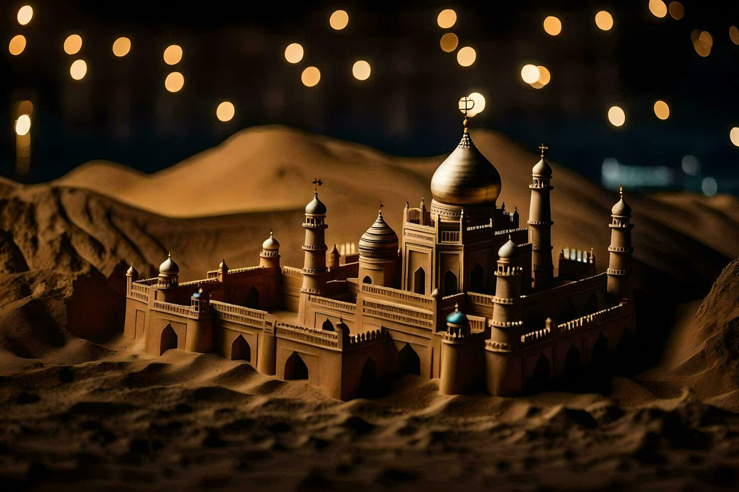 a model of a sand castle in the desert. AI-Generated photo