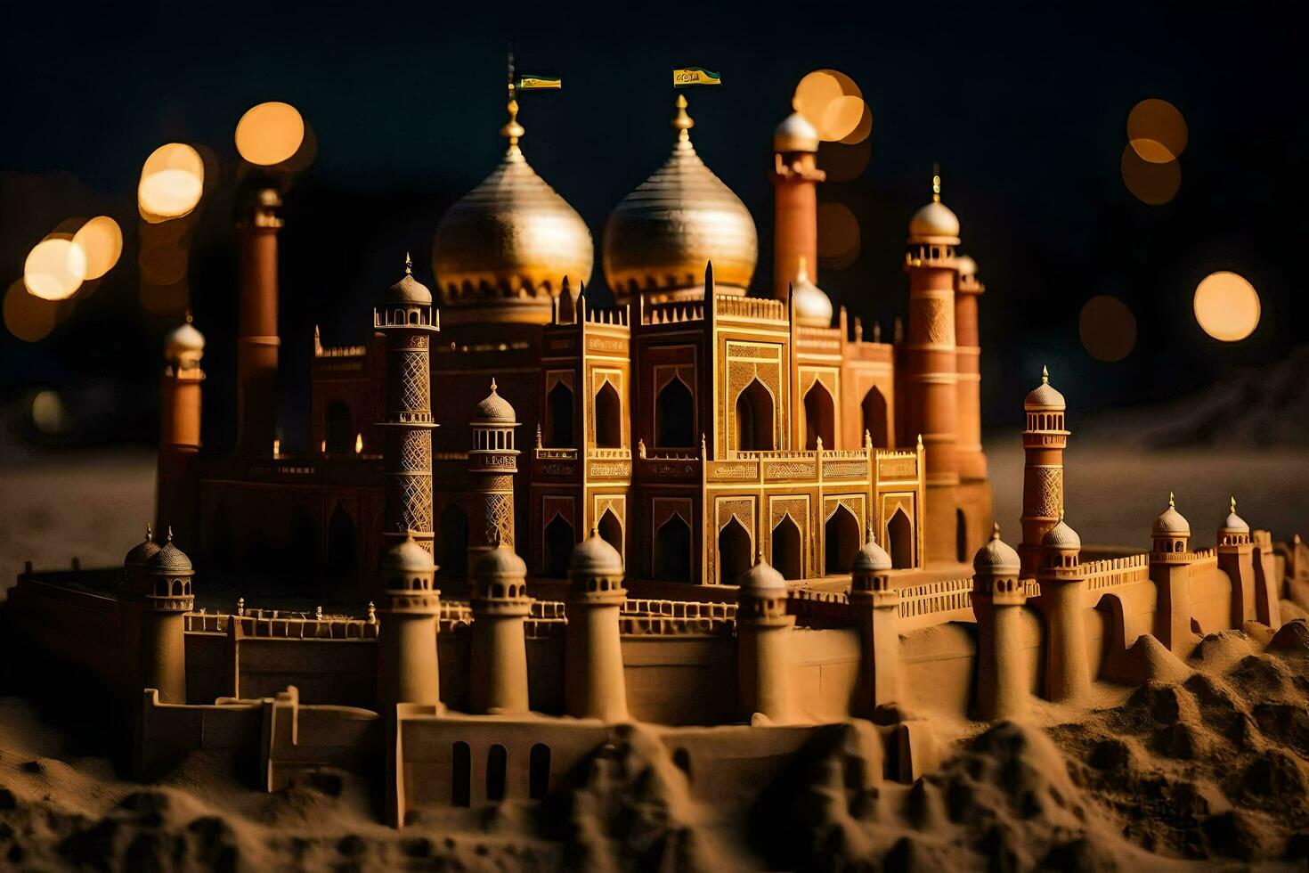 a model of a sand castle in the desert. AI-Generated photo
