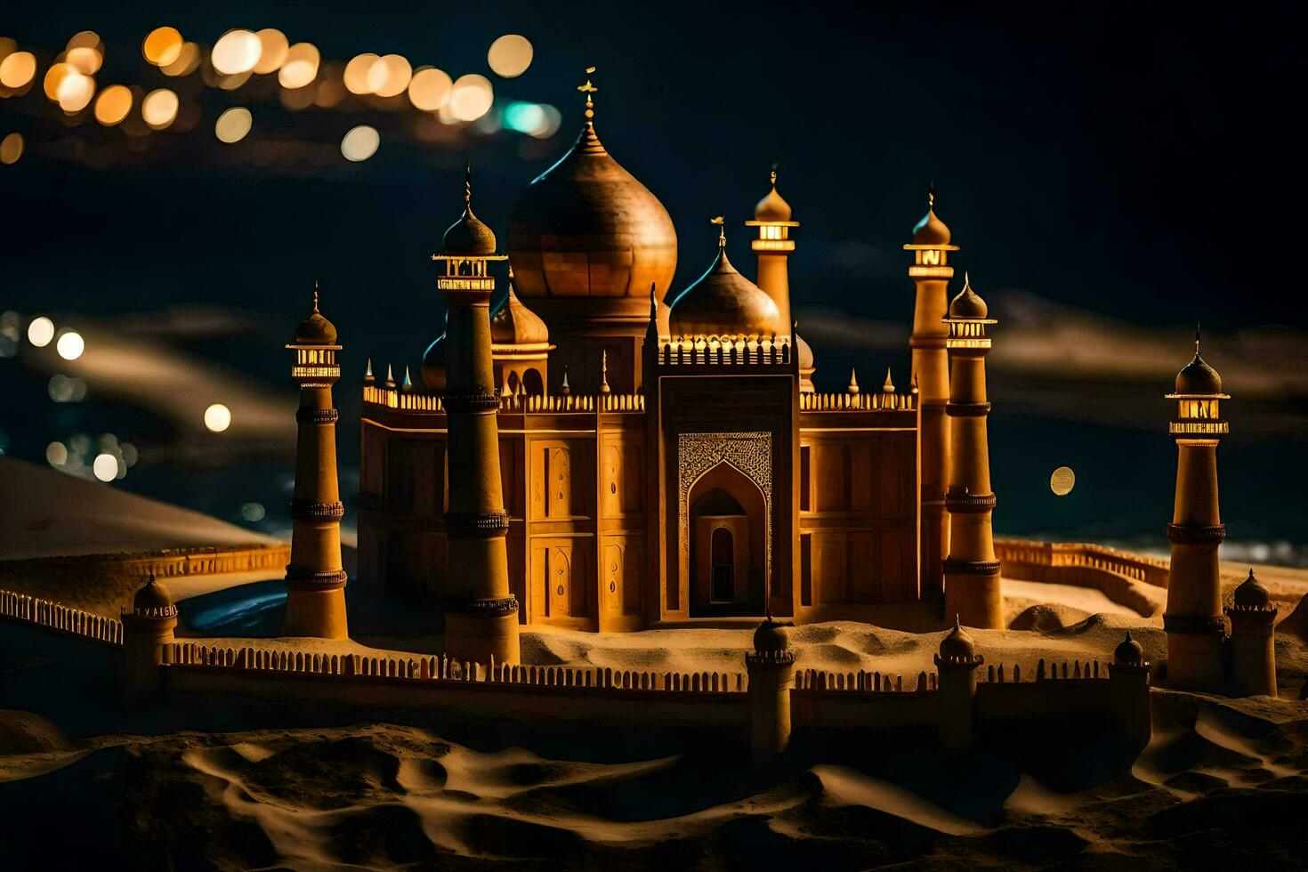 a model of a taj mahal at night. AI-Generated photo