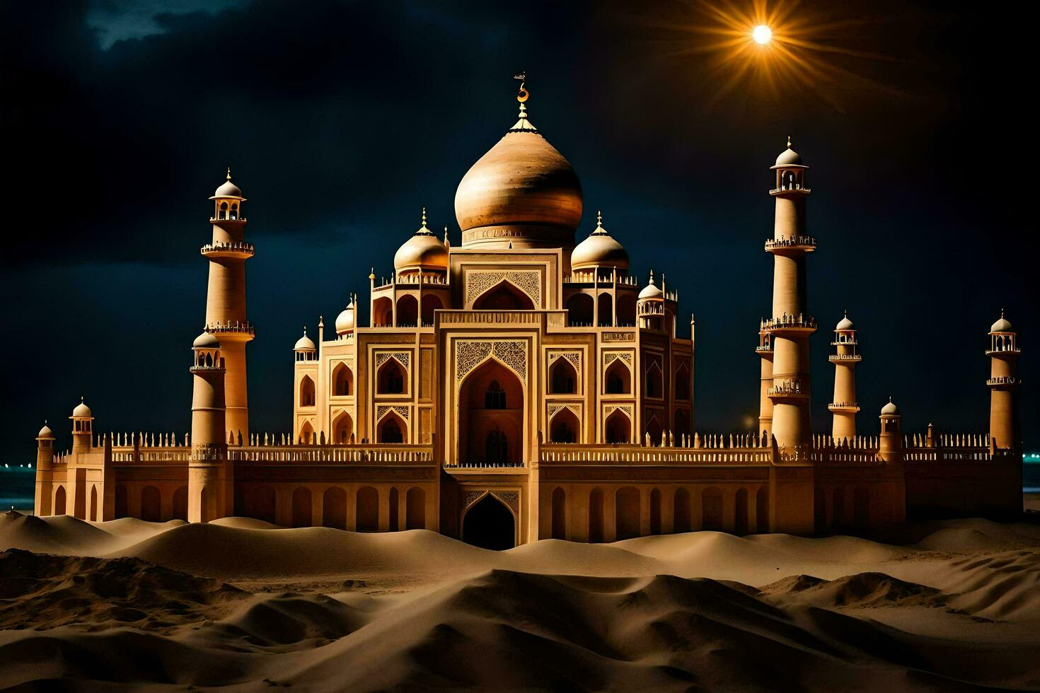 el taj mahal es un hermosa edificio en el desierto. generado por ai foto