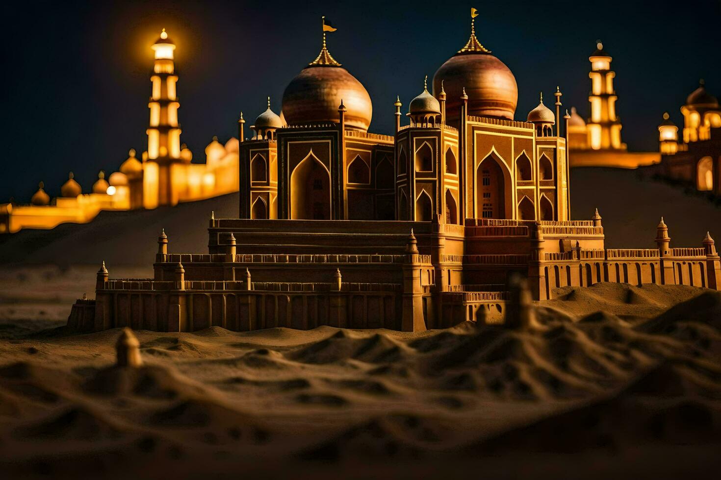 the golden mosque in the desert. AI-Generated photo