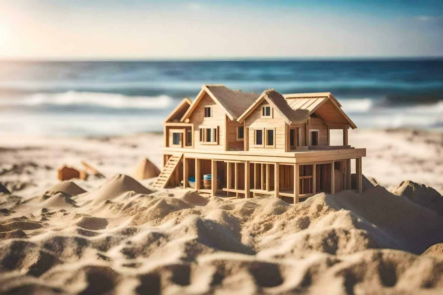 a model of a house on the beach. AI-Generated photo