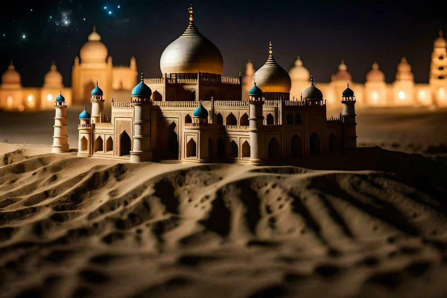 a model of a mosque in the desert. AI-Generated photo