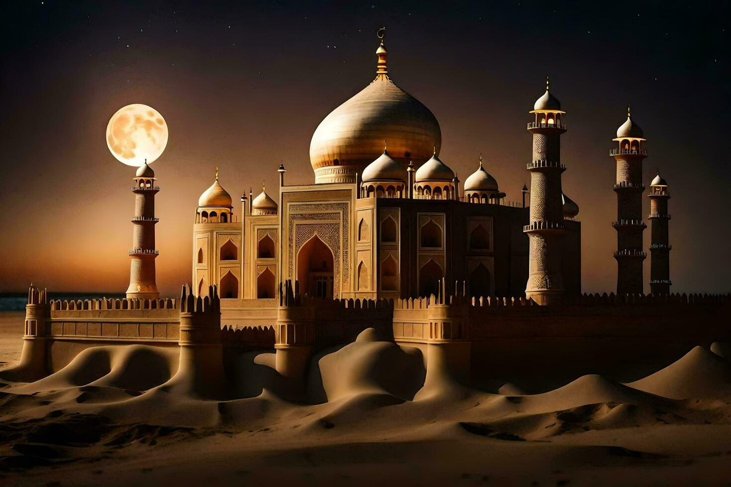 the taj mahal is a beautiful building in the desert. AI-Generated photo