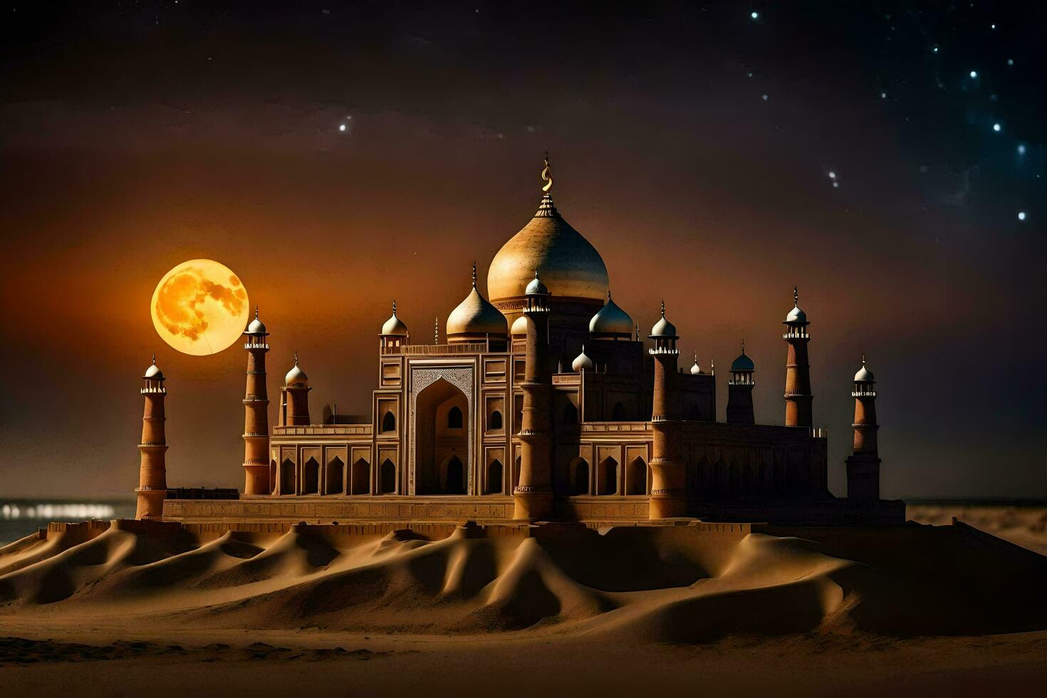the taj mahal in the desert at night. AI-Generated photo