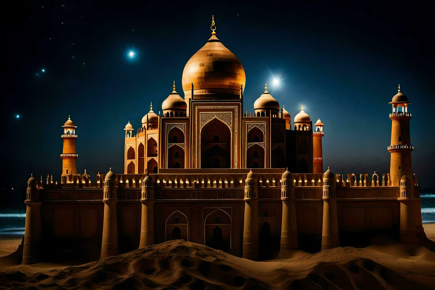 the taj mahal is a beautiful building in the desert. AI-Generated photo