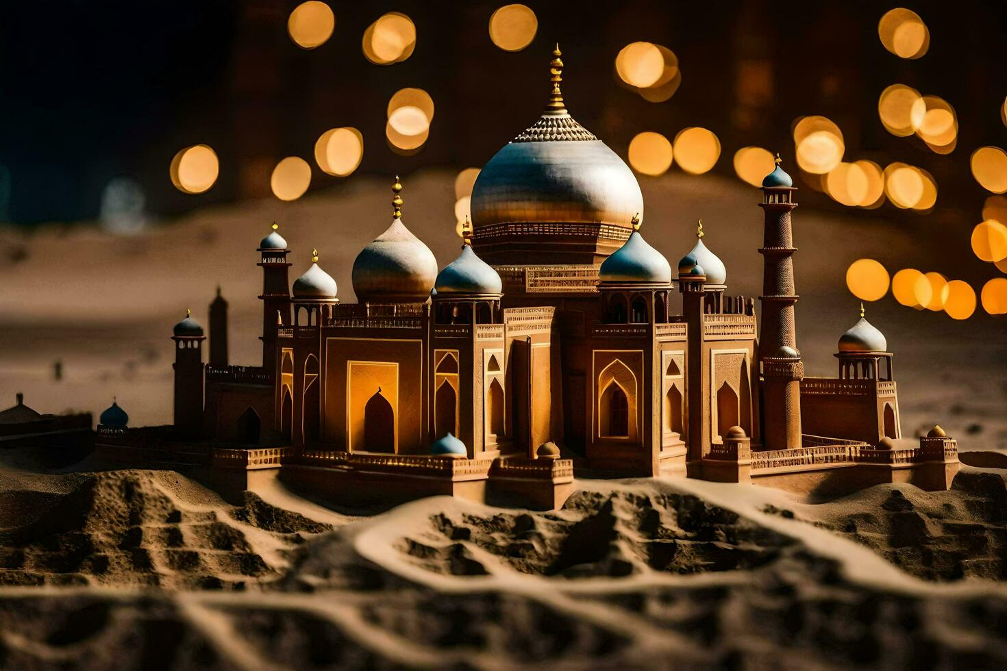 a model of a taj mahal in the desert. AI-Generated photo