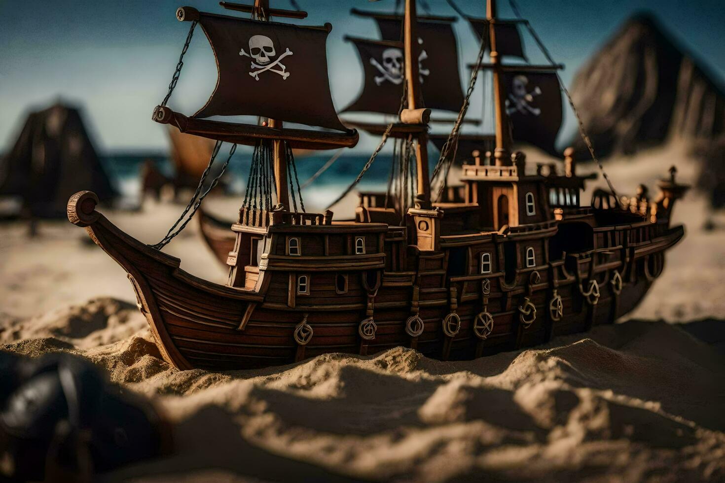 a pirate ship on the beach. AI-Generated photo