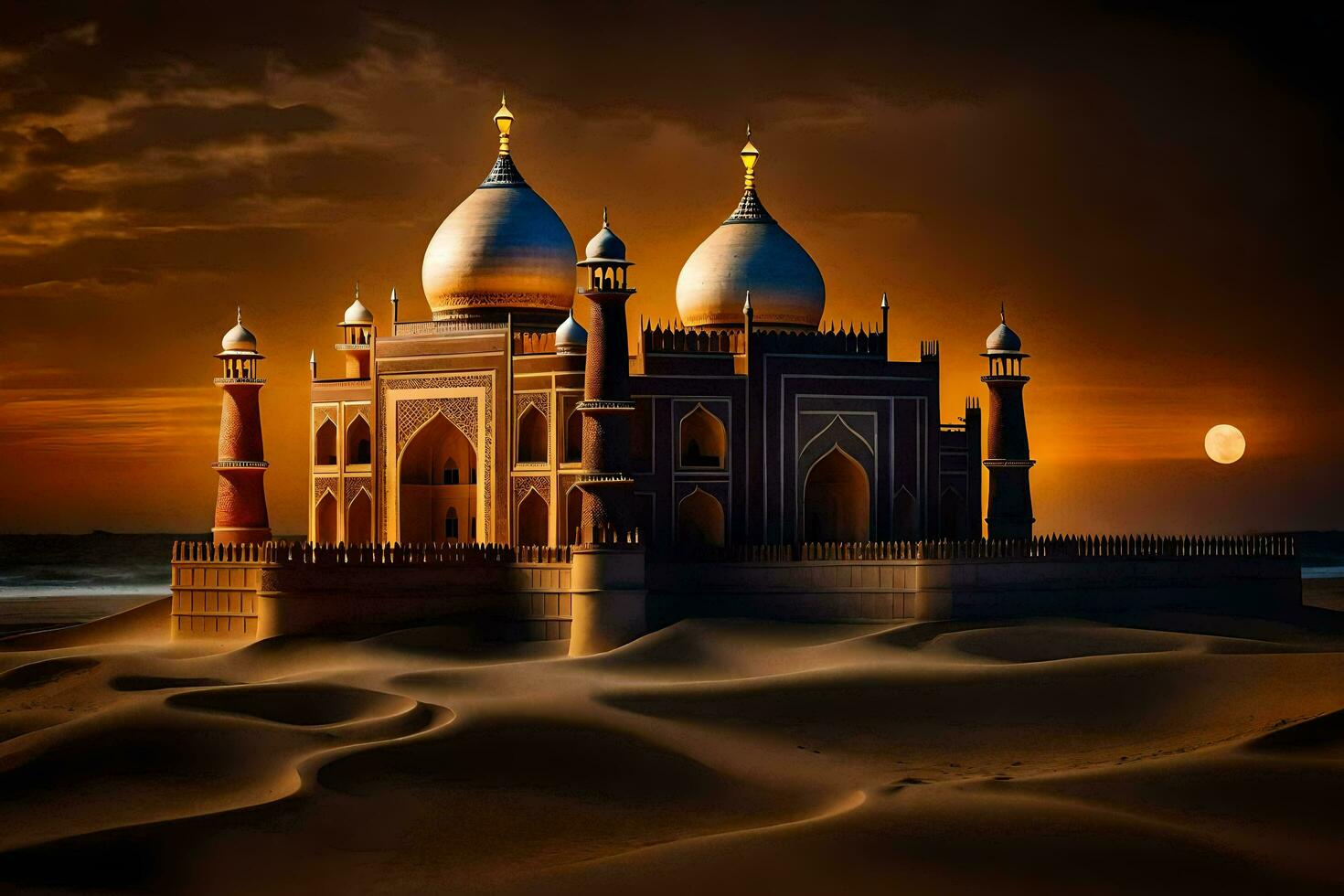 the taj mahal is a beautiful building in the desert. AI-Generated photo