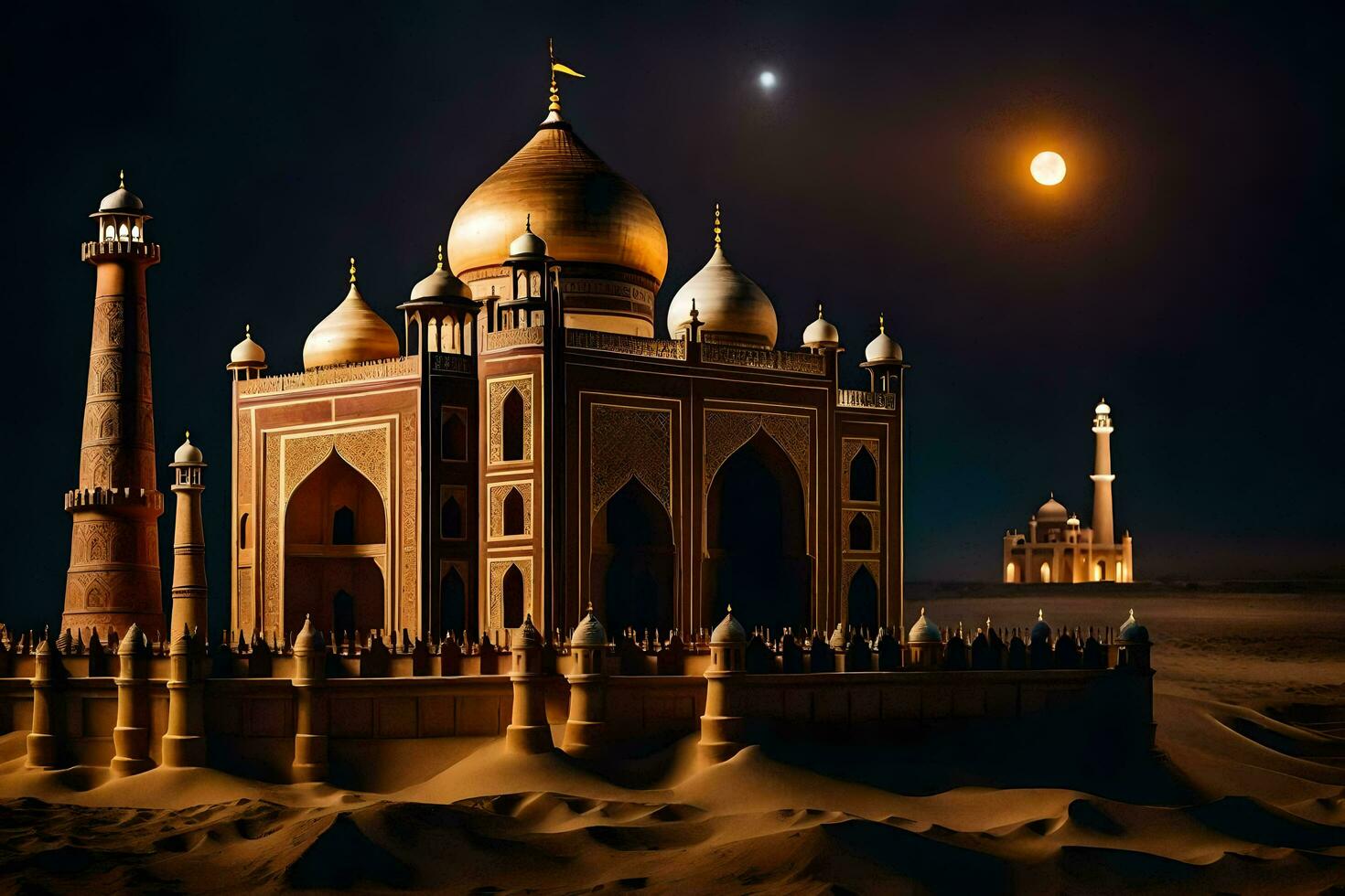 the taj mahal is a beautiful building in the desert. AI-Generated photo