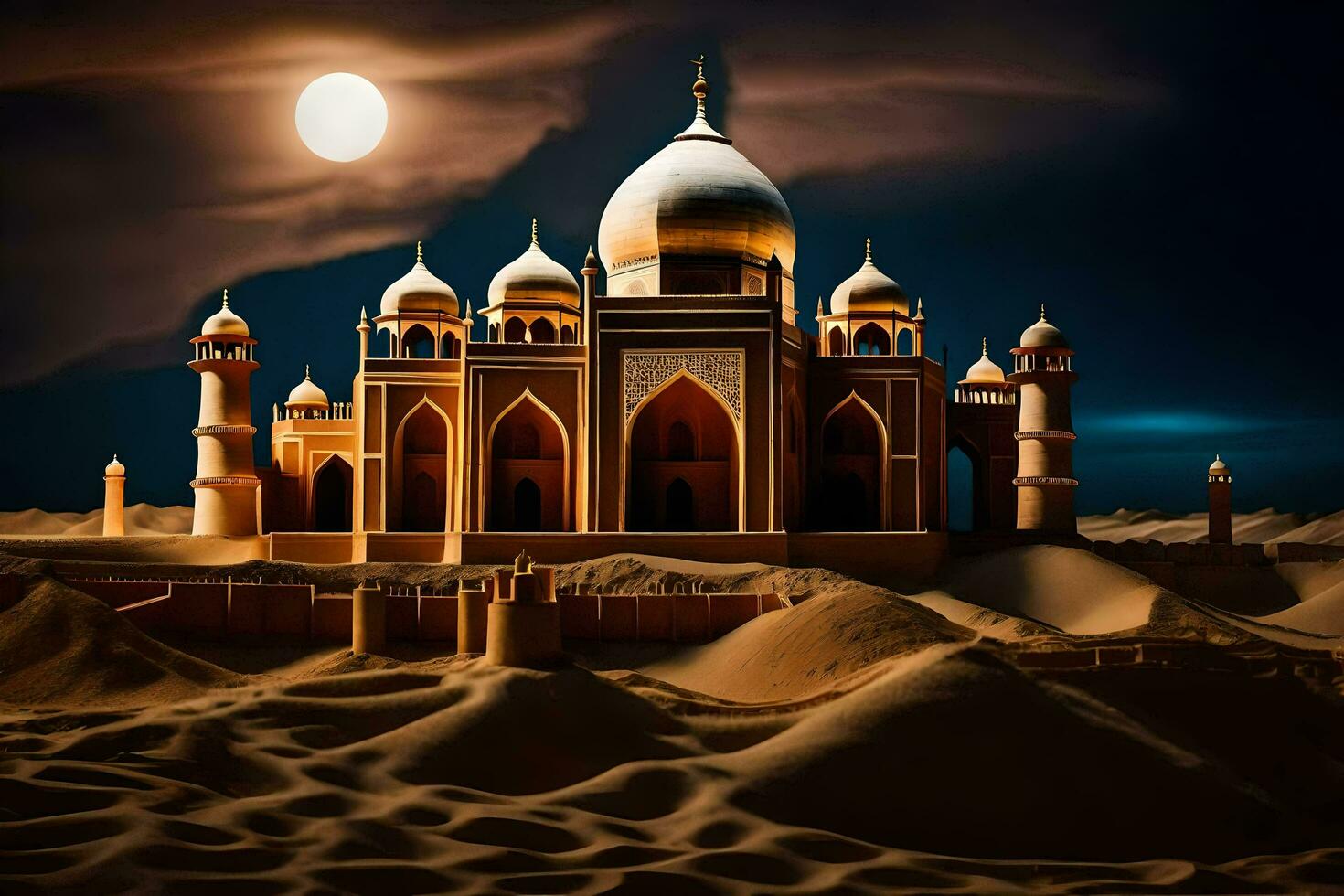 the taj mahal in the desert at night. AI-Generated photo