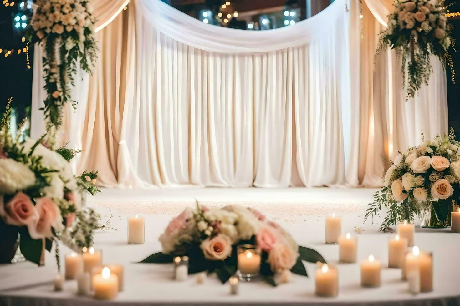 a wedding ceremony with candles and flowers. AI-Generated photo