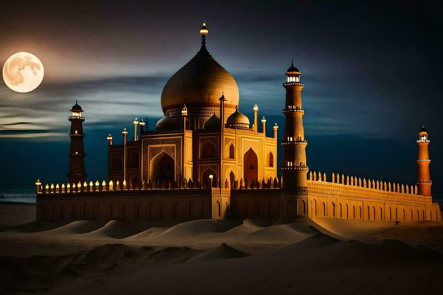 the taj mahal, agra, india, the moon, moonlight, moon. AI-Generated photo