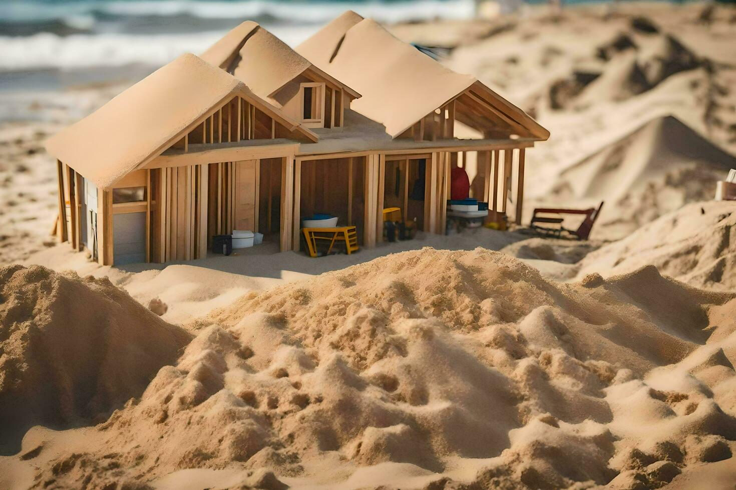 a model of a house on the beach. AI-Generated photo